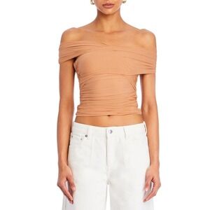 NWT SER.O.YA Off The Shoulder Aruba Mesh top Ruched Crop Caramel Tan Strapless L